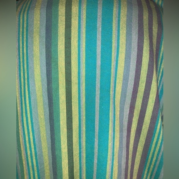 Green Stripe Linen Button Down Shirt Jacket Palm Tree Appliqué Woman’s Lg 12/14 - Picture 7 of 8